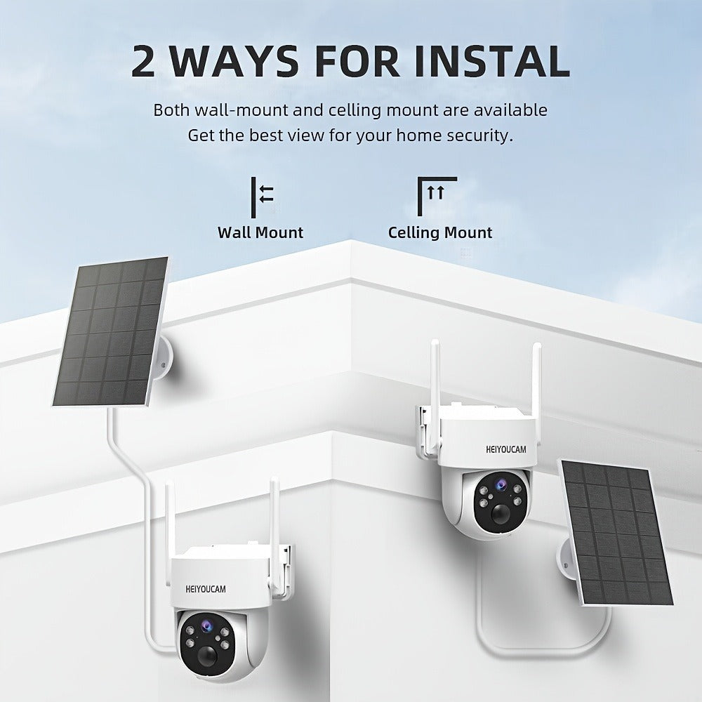 Solar PTZ Security Camera Outdoor 4K Wireless – 360° Pan Tilt Zoom, PIR Motion Detection Alarm, Full Color Night Vision, Two-Way Audio