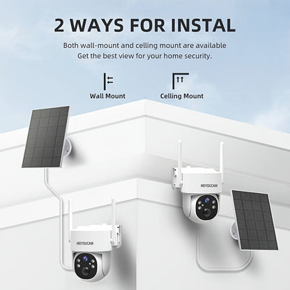 Solar PTZ Security Camera Outdoor 4K Wireless – 360° Pan Tilt Zoom, PIR Motion Detection Alarm, Full Color Night Vision, Two-Way Audio