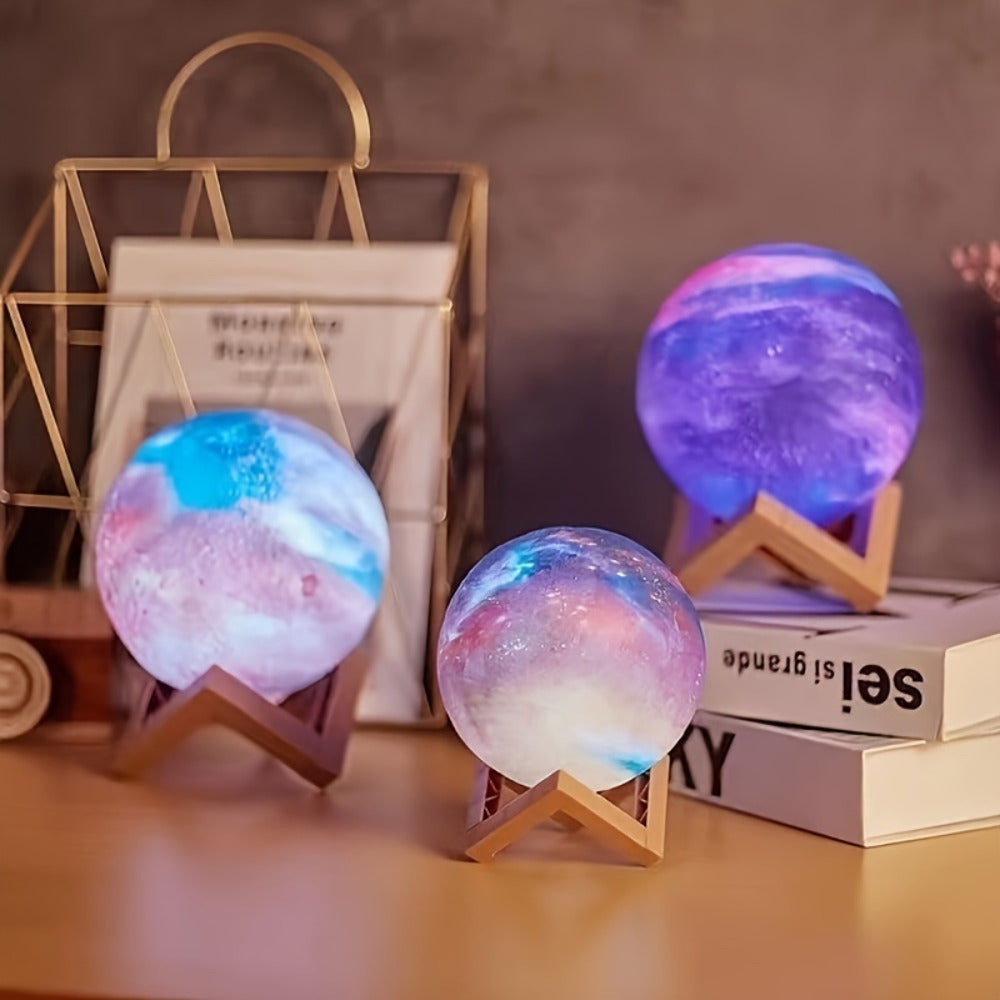 3D Moon LED Night Light, 16-Inch Sphere with 16 Colors, Remote Control, USB Power and Solid Wood Stand for Bedroom Decor