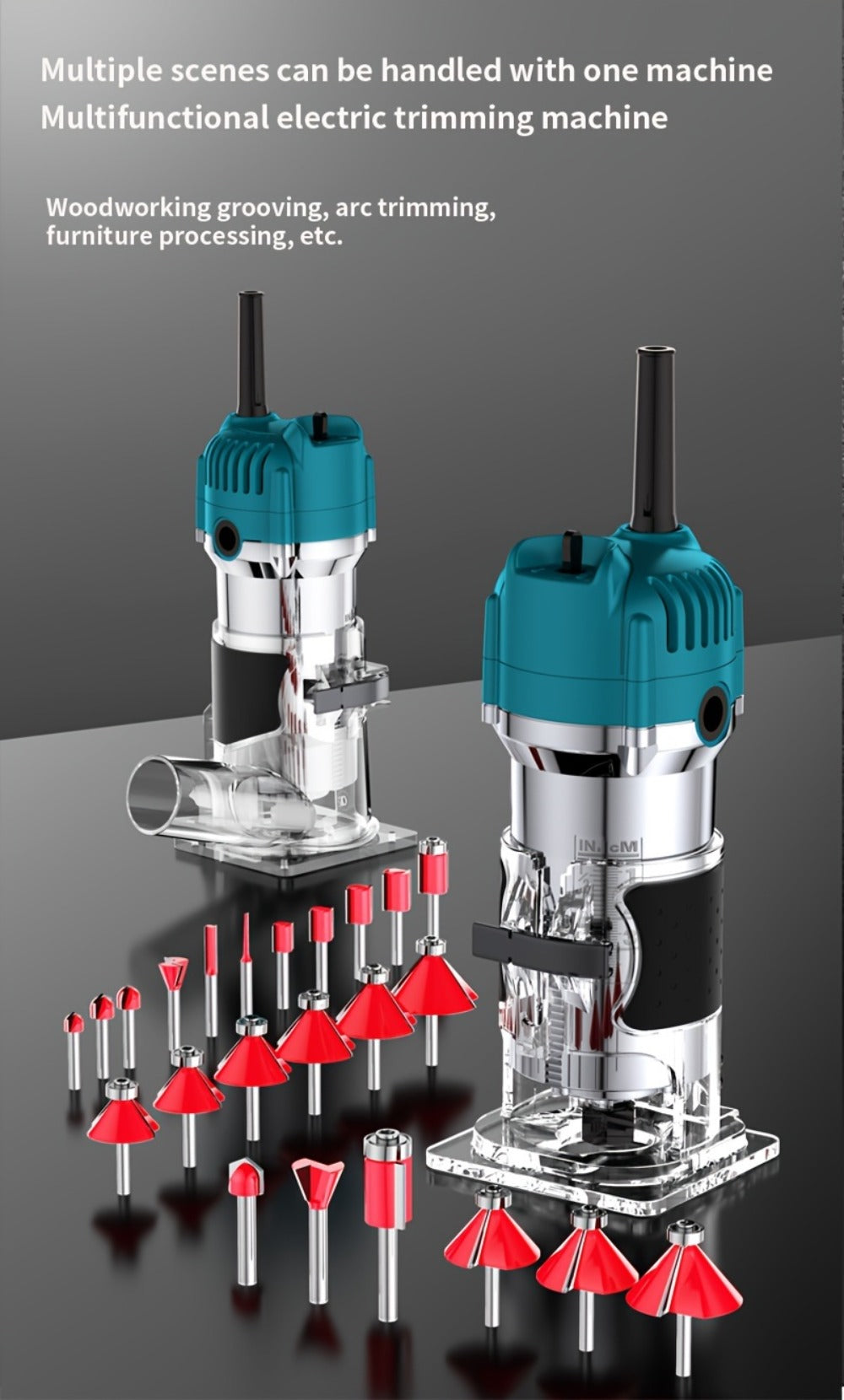 Wood Router Carving Machine Electric Trimmer, Wood Slotting, Drilling & Engraving Tool with Optional 15pc Milling Cutter Set