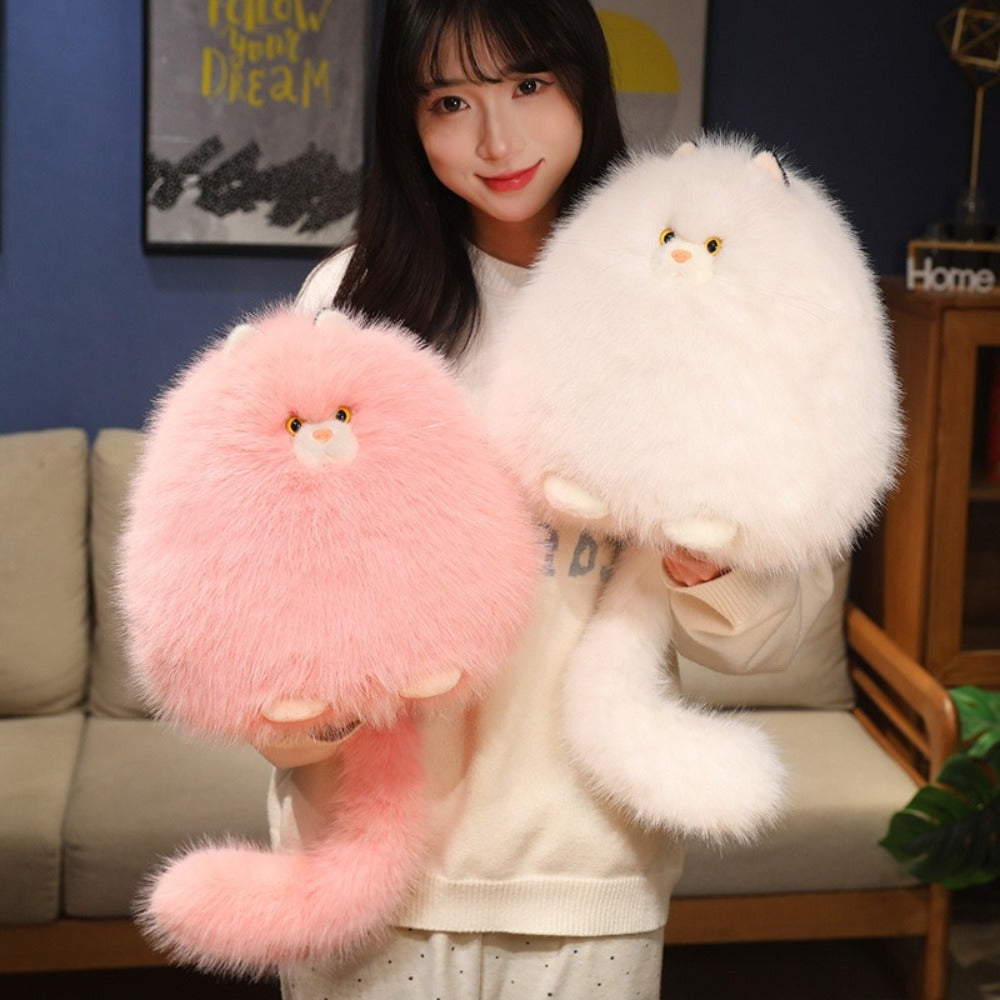 Silly Cat Plush Pillow Long Hair Stuffed Cat Hug Pillow for Sleep Comforting Plush Cat Throw for Entryways, Bedrooms and Living Spaces