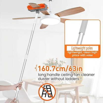 Ceiling Fan Duster 63 Inch Extendable Long Handle Reusable Chenille Microfiber Mop Head Ceiling Fan Blade Cleaner for Dusting Fan Blades
