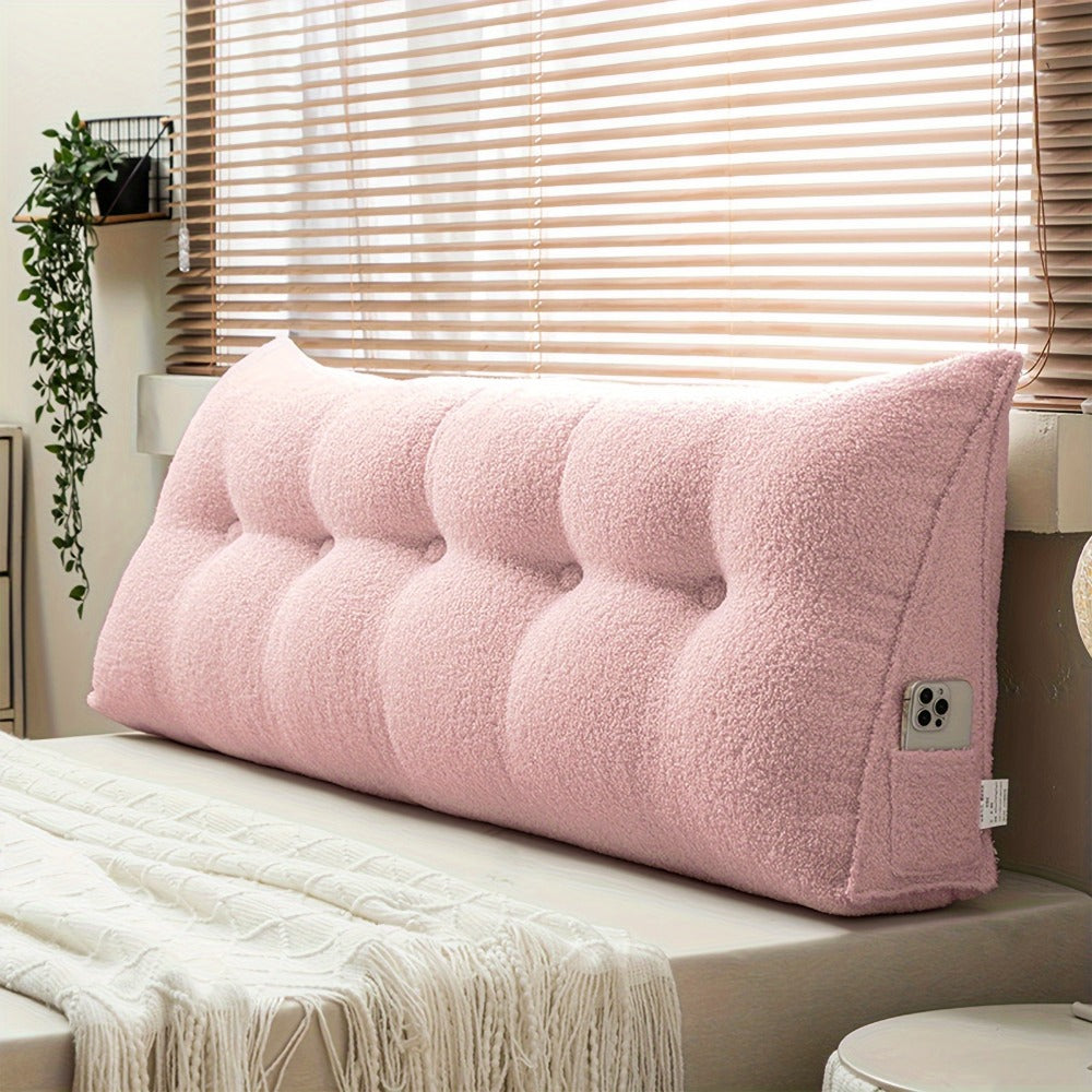 Bed Wedge Pillow Headboard Pillow with Side Pockets Removable Cover Teddy Velvet Reading Pillow Twin Queen King