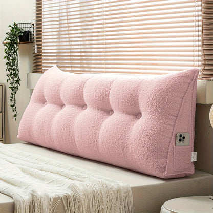 Bed Wedge Pillow Headboard Pillow with Side Pockets Removable Cover Teddy Velvet Reading Pillow Twin Queen King