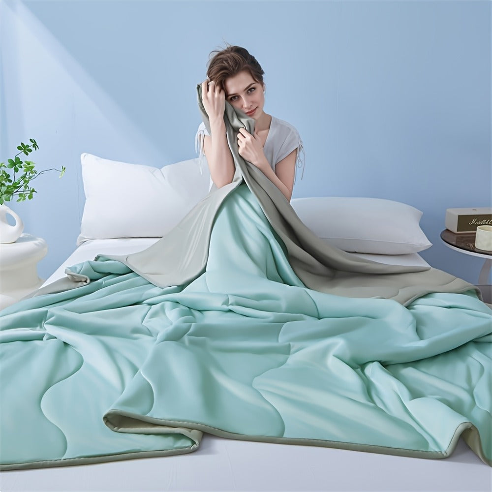 Summer Air Conditioning Blanket – Breathable Lightweight Knit Cooling Blanket for Hot Sleepers, Skin Friendly Solid Color Sweat Absorbent