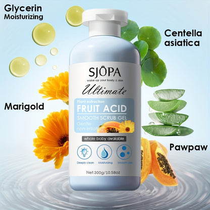 Body Scrub Exfoliating Gel Set 300g with Bath Cloth – Aloe Vera Papaya Chamomile Deep Cleansing Moisturizing Whole Body Scrub for Women Men