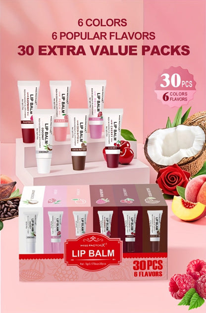 30-Piece Lip Gloss Gift Box Set, 6 Glossy Shades Waterproof Anti-Transfer Liquid Lipstick, High-Shine Lip Color for Women