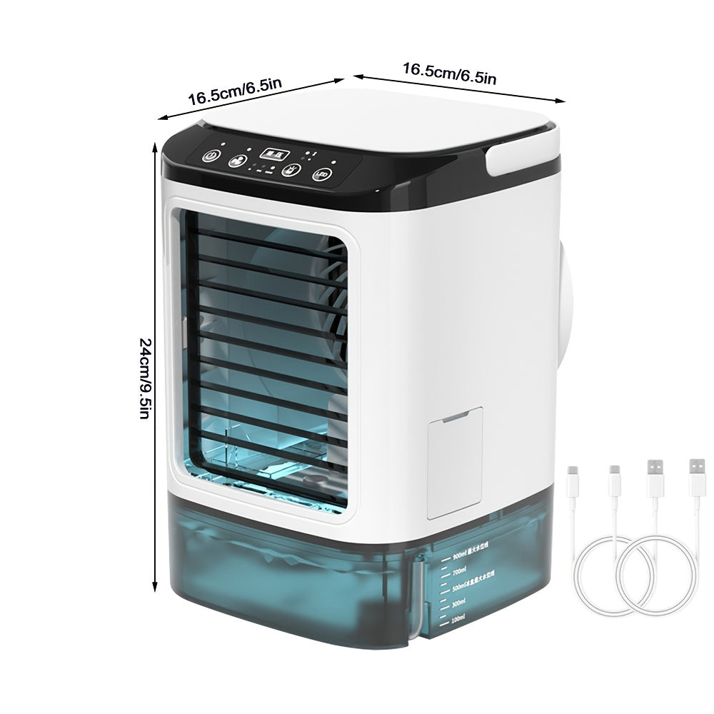 Portable Air Cooler Fan USB Humidifier with Rainbow Ambient Light, 3-Speed Atomization Misting Fan with Large Ice Box and Low Noise