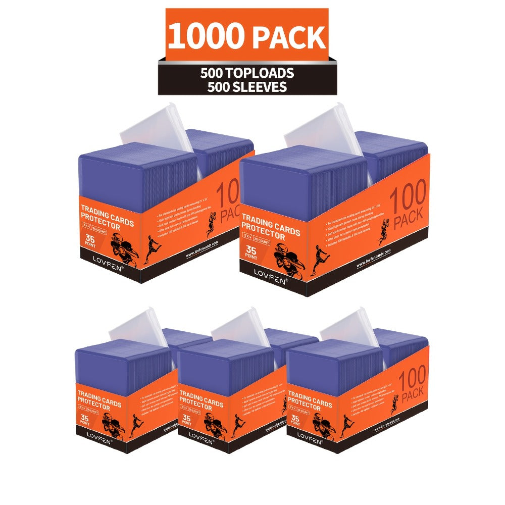 1000ct Top Loaders & Card Sleeves Combo Pack – 500 Hard Plastic 3x4 Top Loaders + 500 Soft Penny Sleeves for Baseball Football Pokemon MTG