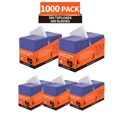 1000ct Top Loaders & Card Sleeves Combo Pack – 500 Hard Plastic 3x4 Top Loaders + 500 Soft Penny Sleeves for Baseball Football Pokemon MTG