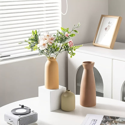 Boho Ceramic Vase Set 3pcs - Matte Nordic Minimalist Geometric Floral Design for Home Decor, Living Room