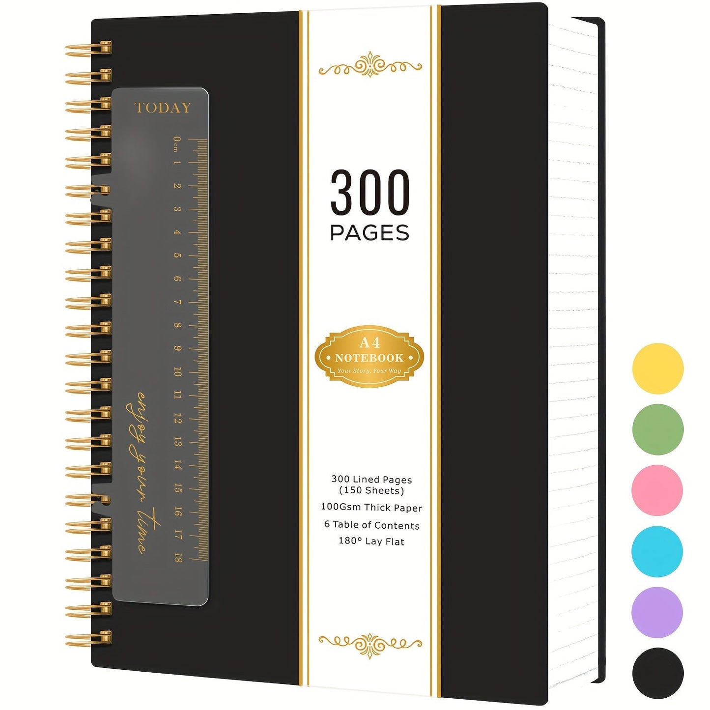 Large Spiral Notebook 300 Pages Hardcover – 8.5x11 A4 College Ruled 100GSM Lined Paper PVC Waterproof Cover for Work School Travel Women Men