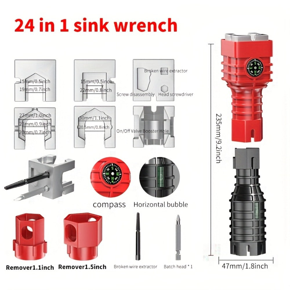 Sink Wrench Kit 18-in-1 Plumbing Tool Set – Universal Faucet Basin Wrench for Tight Spaces, Non-Slip Ergonomic Handle