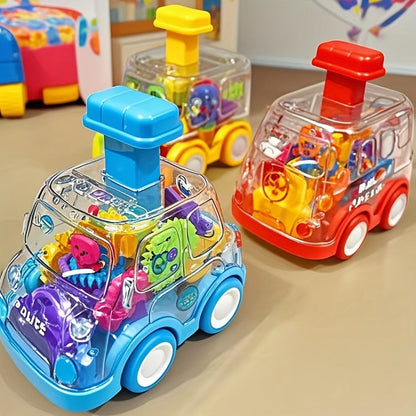 Gear Toy Cars for Toddlers 3-Pack, Transparent Body See-Through Gear Mechanism Push-and-Go Vehicle Set
