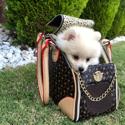 Pet Carrier Bag Luxury Faux Leather Handbag for Small Dogs & Cats – Premium Puppy Cat Carrier Purse for Outdoor Travel, Walking