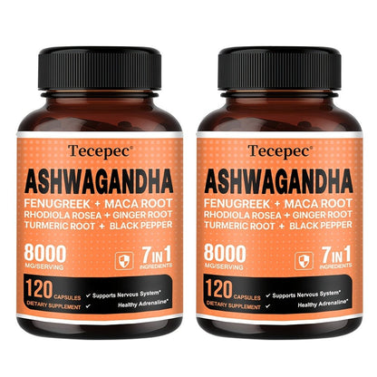 Ashwagandha Capsules 7-in-1 Adaptogen Blend 120ct with Maca Root Rhodiola Rosea Ginseng for Bath Time, Home Spa and Personal Care