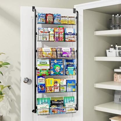 Over Door Pantry Storage Organizer 6 or 8-Tier Metal Spice Rack in Black or White for Kitchen Use