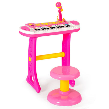 Kids Piano Keyboard Toy 31 Keys with Stool & Adjustable Microphone, Recording & Playback, Light Effects