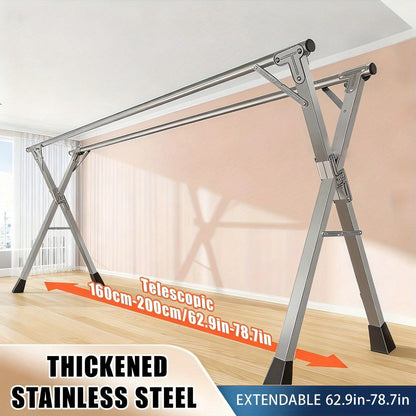 Folding A-Frame Clothes Drying Rack with Telescopic Rods, Wheels, Hooks and Four 62.9-94.4-Inch Layouts