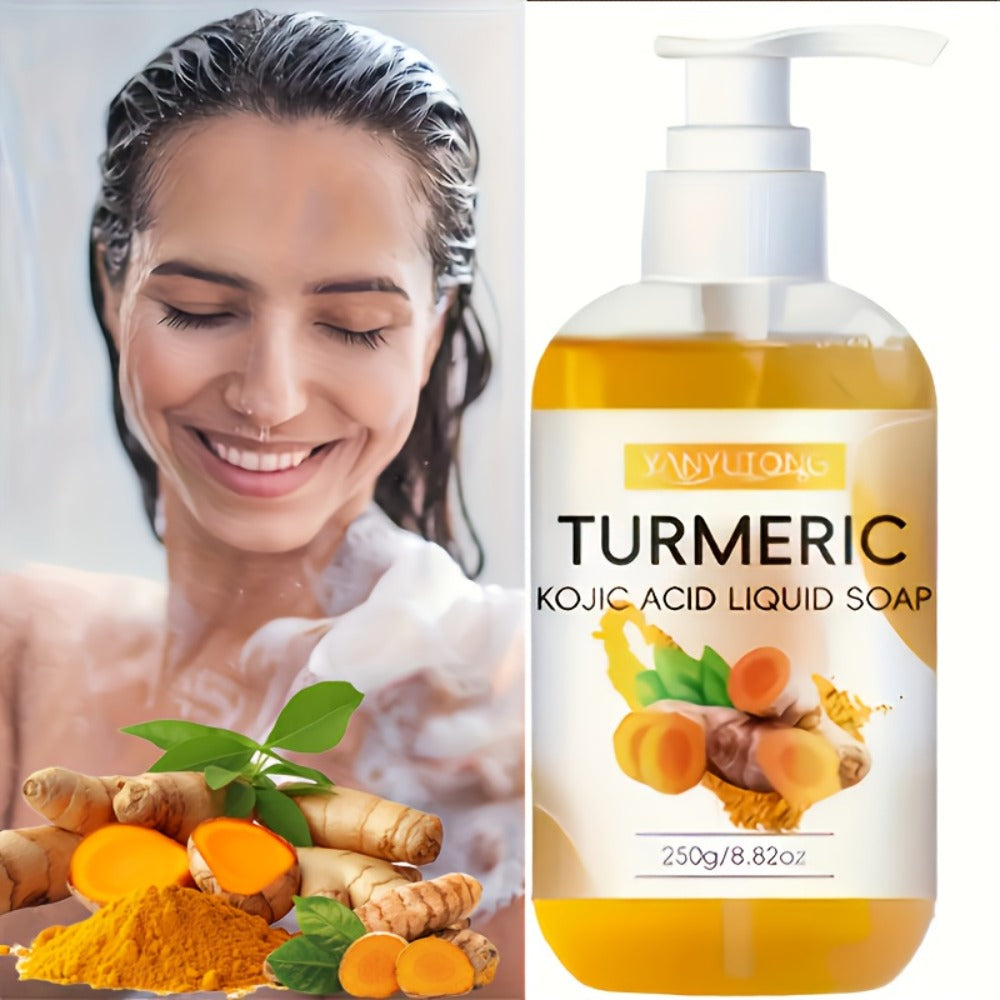 Turmeric Kojic Acid Liquid Soap 250g – Skin Brightening Body Wash for Dark Spots, Even Skin Tone, Deep Cleansing Rich Foam