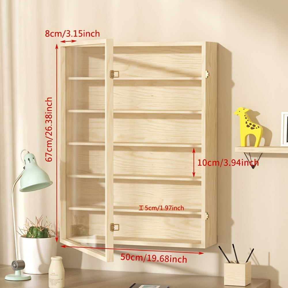 Wall-Mounted Six-Shelf Solid Wood Display Cabinet with Clear Acrylic Door, 19.68 Inches Wide
