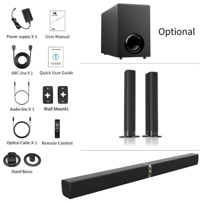 Detachable 31.5-Inch TV Soundbar with Remote, ARC, Optical and AUX Connections and Subwoofer Options
