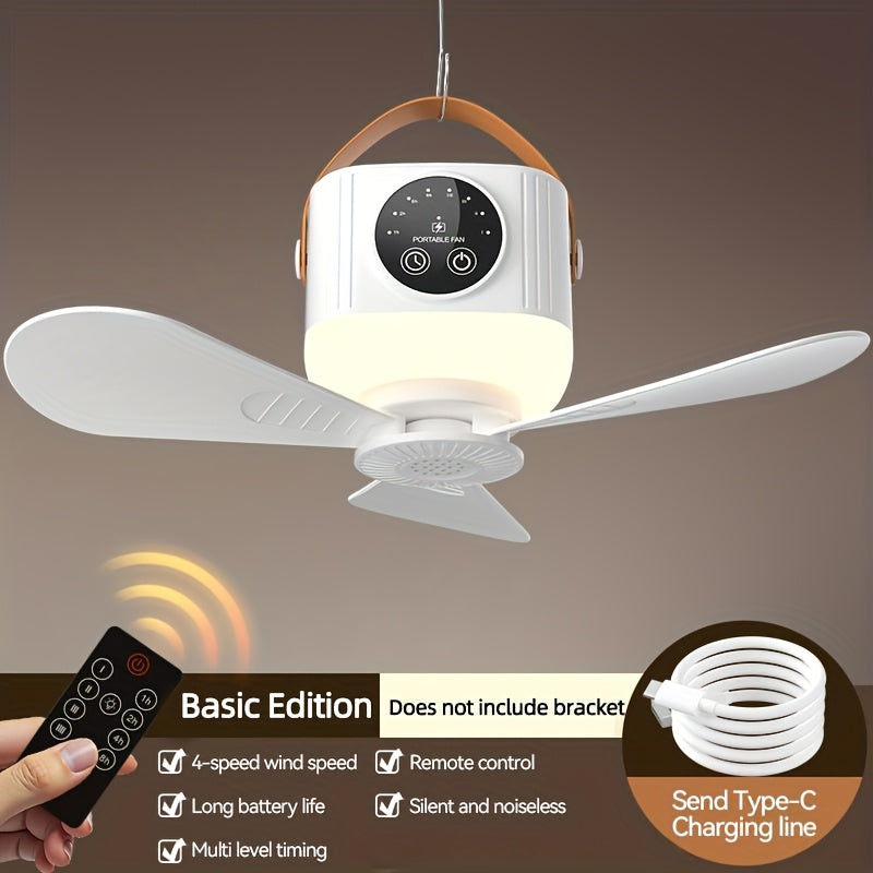 Portable Fan USB-Powered Hanging Tent Model with Remote Control, LED Light and Optional Triangular Stand