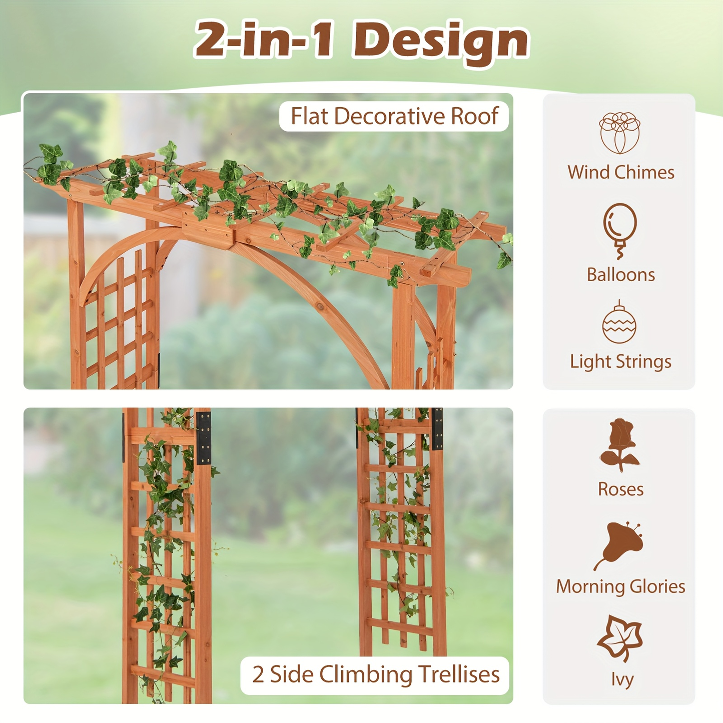 Cedar Wood Arbor 84" Double Lattice Garden Arch Pergola Trellis for Garden, Patio and Yard Use
