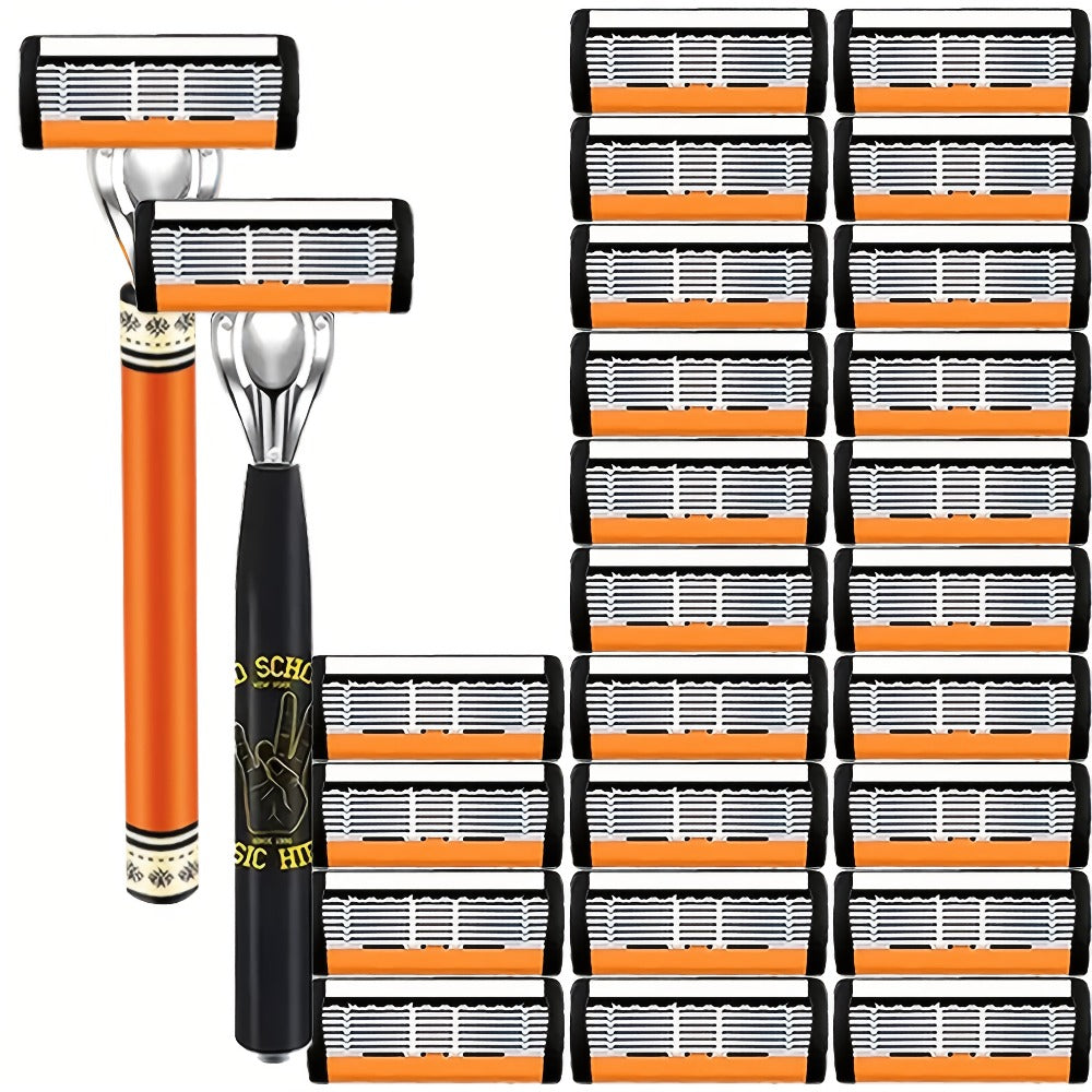 Double Edge Safety Razor Set for Men with 2 Handles & Stainless Steel Replacement Blades – Barber-Quality Close Shave Manual Shaving Kit
