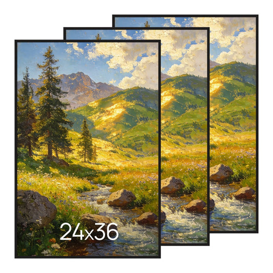 Poster Frame 24x36 Black 3 Pack, Slide-In Picture Frames for Horizontal or Vertical Wall Mounting, Scratch-Proof Lightweight Gallery Wall