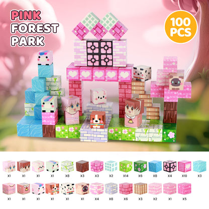 Pink Forest Park Magnetic Building Blocks 100 Piece STEM Set with the Listed Color, Size or Set Options for Everyday Use