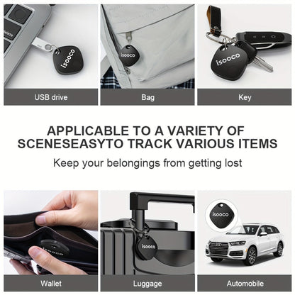 Black Mini Item Tracker Tags Six-Piece Set with Keyring Holes and One 6-Pack Checkout Pictured