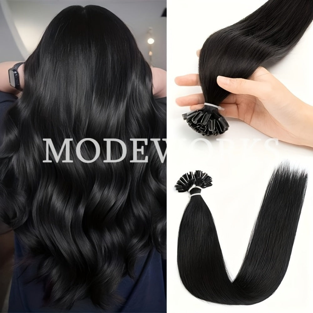 Remy Human Hair U Tip Keratin Extensions Straight Seamless Invisible Nail Tip Bond 50 Strands 12 14 16 18 20 Inch Natural Black Jet Black