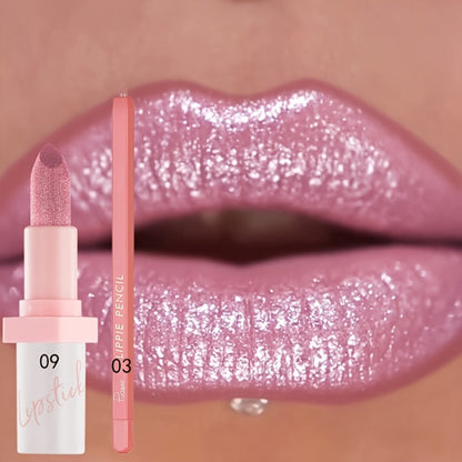 Lip Gloss Set by Pudaier with Matching Lip Liner, Glitter Finish and 10 Retained Color Pairings