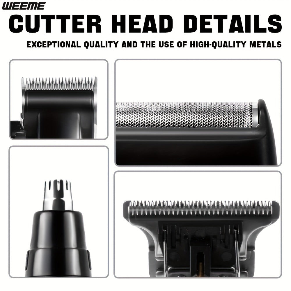 Zinc Alloy Men's Grooming Kit – USB Rechargeable Hair Clipper, Nose Trimmer, Electric Shaver & Detail Trimmer Set, 3500mAh Battery