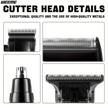 Zinc Alloy Men's Grooming Kit – USB Rechargeable Hair Clipper, Nose Trimmer, Electric Shaver & Detail Trimmer Set, 3500mAh Battery