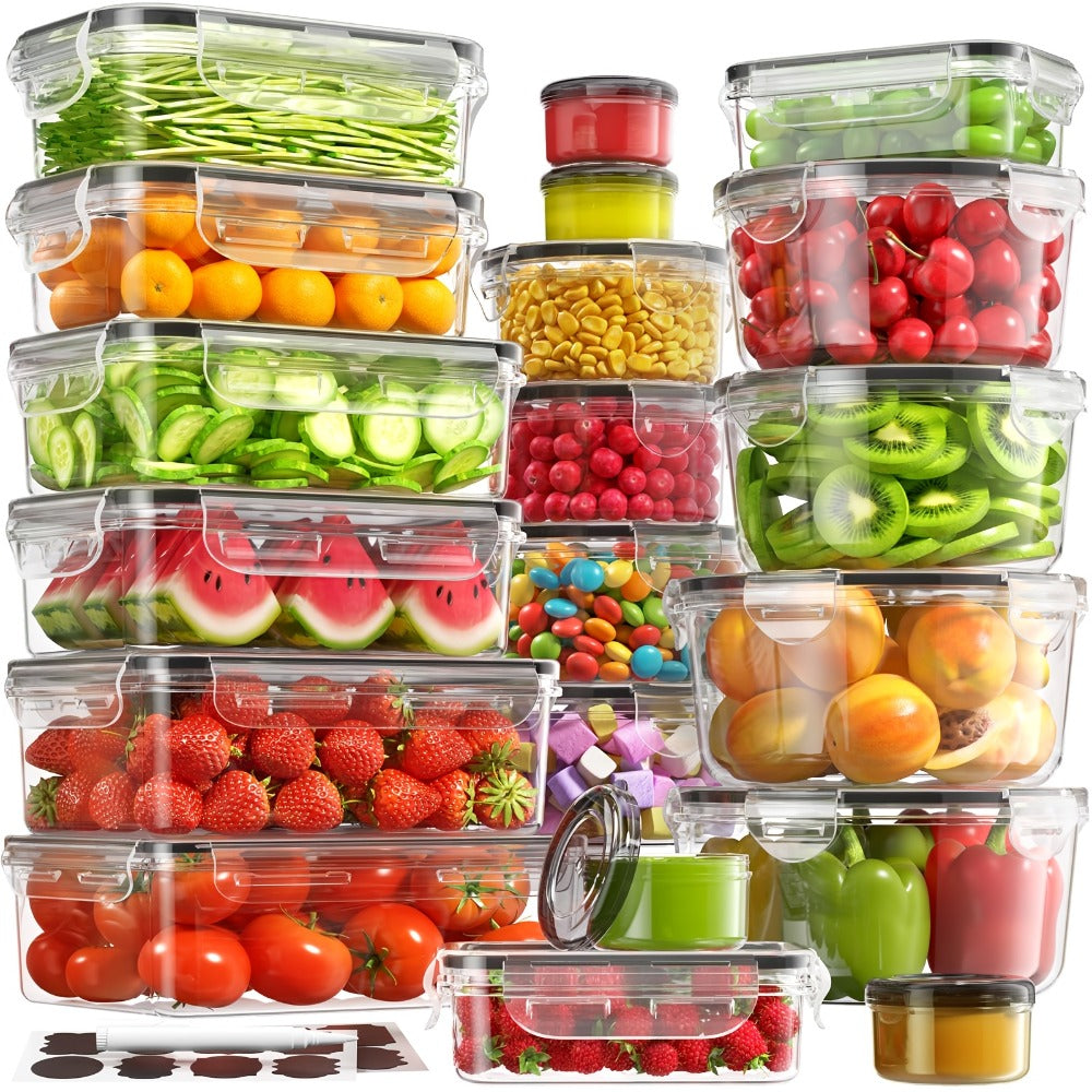 Food Storage Containers 16-, 28- or 48-Piece Pantry Set with Snap-On Lids, Labels and Markers