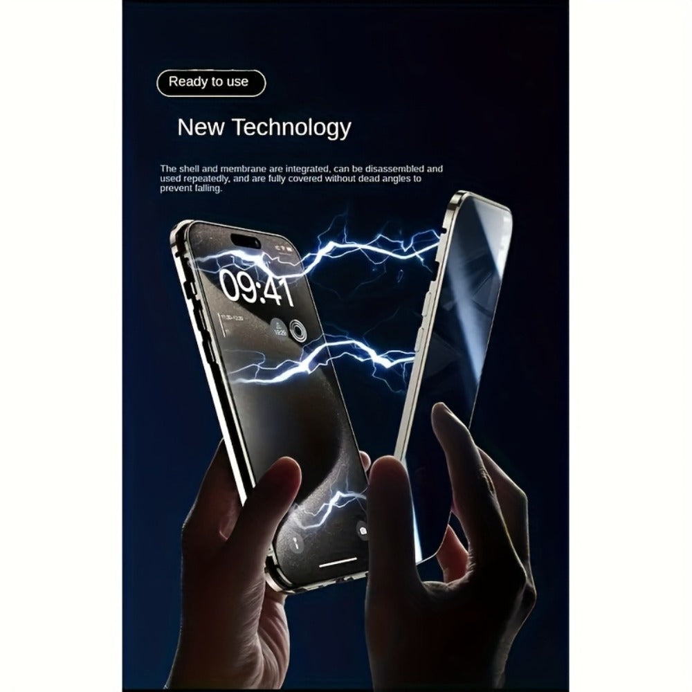 Phone Case Privacy Tempered Glass Cover with Aluminum Frame and Snap Lock for Select iPhone 12-17 Models