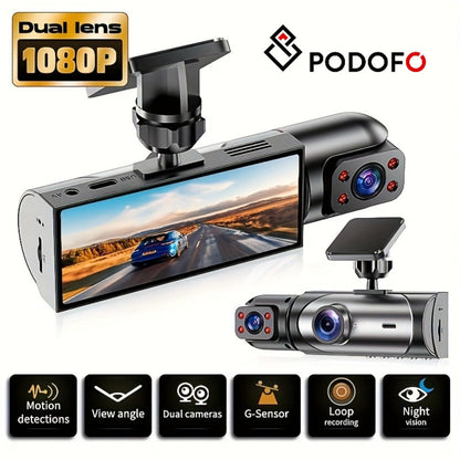 Dual Lens Dash Cam Front and Inside 1080P – Infrared Night Vision, Loop Recording, 3.16" IPS Screen, Wide Angle