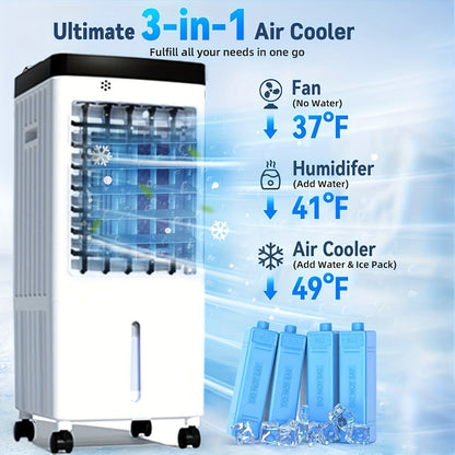 Outdoor Air Cooler 3-in-1 Evaporative Cooler Fan with Misting Humidifier 2.9 Gal Large Tank for Grilling, Camping and Outdoor Meals