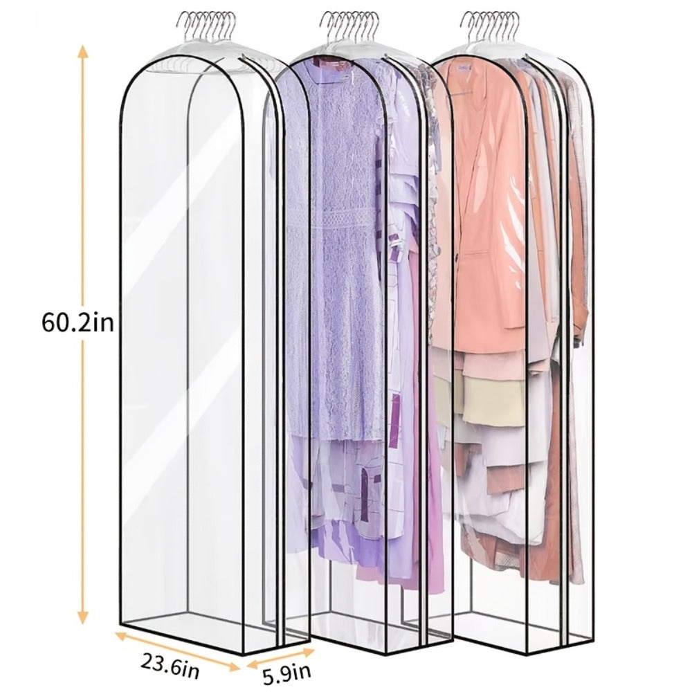 Garment Bags for Hanging Clothes, 3-Pack Transparent Suit Bags with Zipper, Heavy Duty EVA Coat Covers for Wardrobe Closet Storage