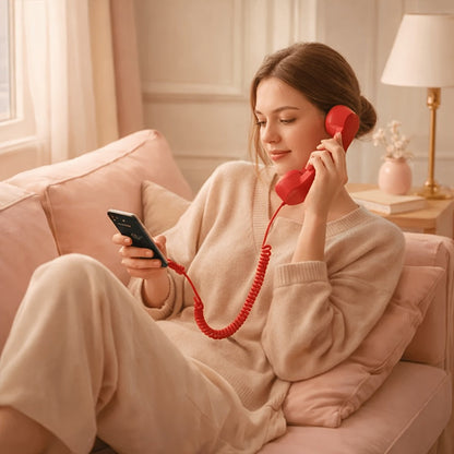 Anti-Radiation Phone Handset Retro USB-C Wired Receiver for Android, Built-in Mic, Grip, Plug-and-Play