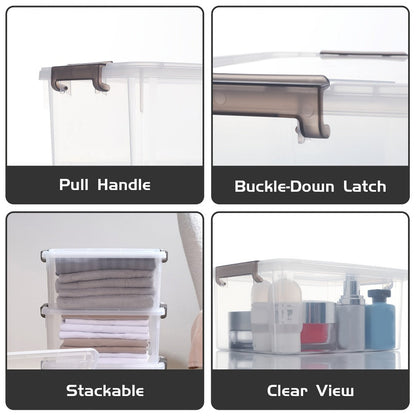 Six-Piece 16.9-Quart Clear Stackable Storage Box Set with Gray Latching Lids and 15.94-Inch Tops