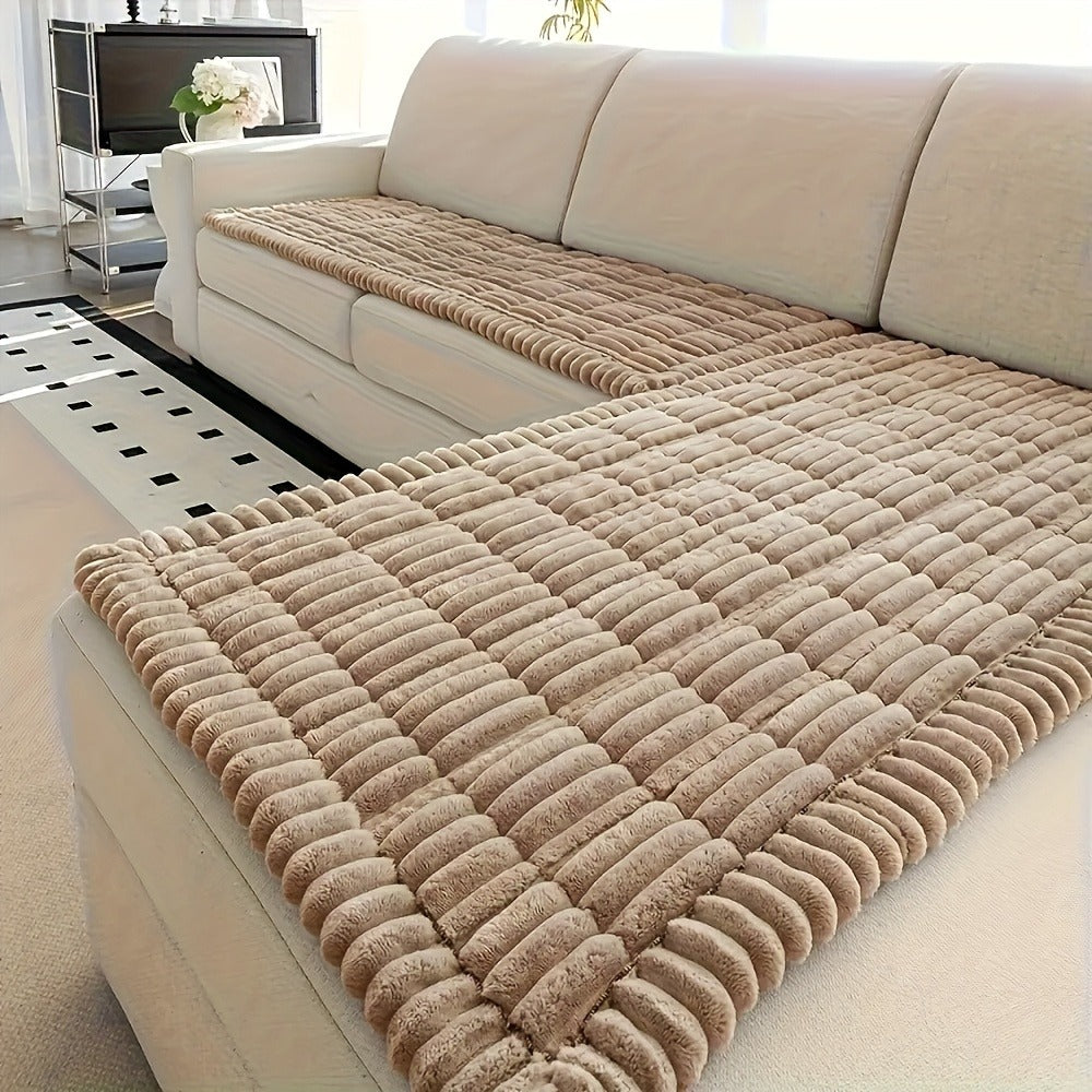 Sofa Cover Two-Piece Corduroy Jacquard Set with 28 x 59 and 28 x 83-Inch Panels in Four Colors