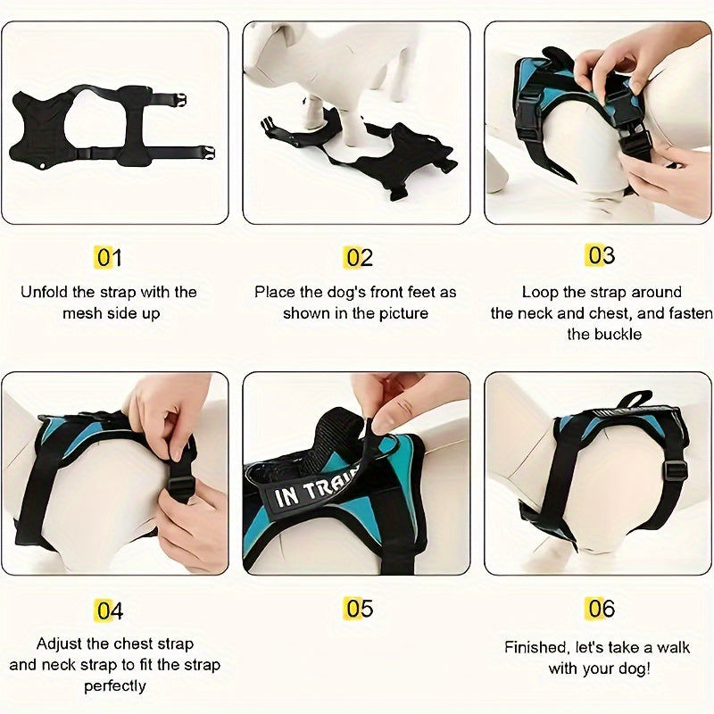 Service Dog Harness with 5 Patches – Reflective Adjustable Oxford Vest with Inner Mesh Layer, Service Dog ID System