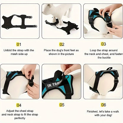 Service Dog Harness with 5 Patches – Reflective Adjustable Oxford Vest with Inner Mesh Layer, Service Dog ID System