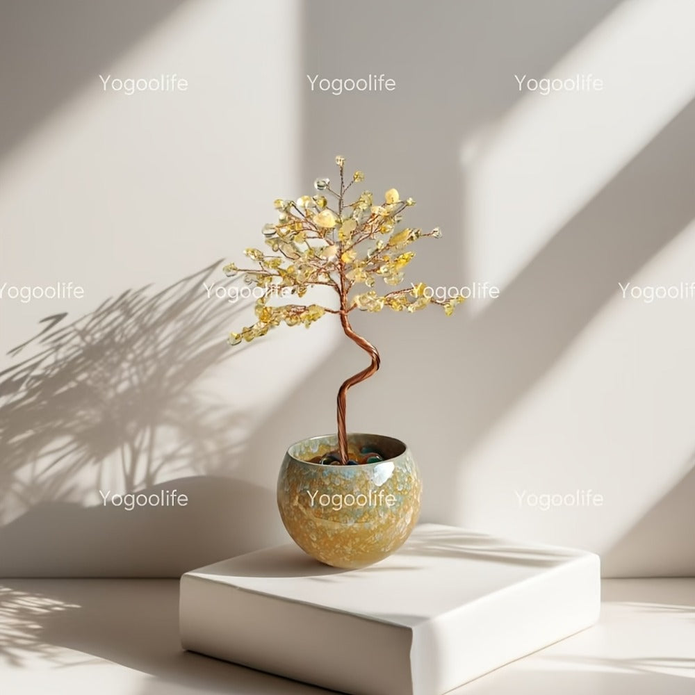 Natural Crystal Gemstone Tree with Ceramic Base 7 Inch Handmade Healing Stone Bonsai Tree for Entryways, Bedrooms and Living Spaces
