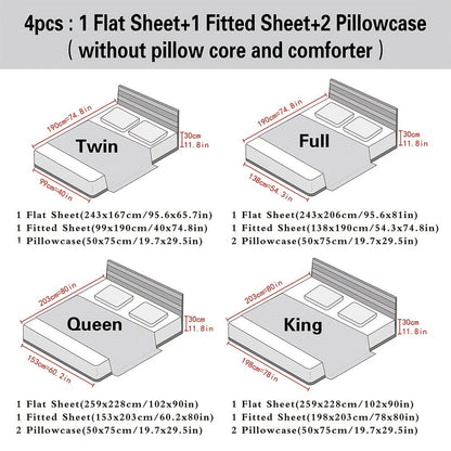 Bed Sheet Set Microfiber with Size-Dependent 3- or 4-Piece Contents, Four Bed Sizes and Eleven Colors