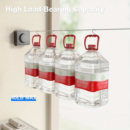 Retractable Clothesline Wall Mounted Stainless Steel Non-Sagging Indoor Outdoor Laundry Drying Line 15.1 Ft