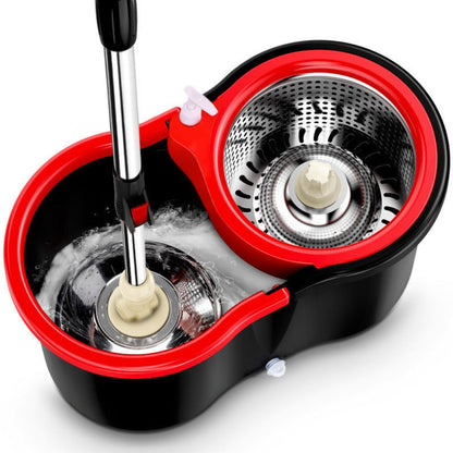 360 Spin Mop and Bucket Set with Wringer – Stainless Steel Extended Handle Spinning Mop Bucket System with Microfiber Mop Refills